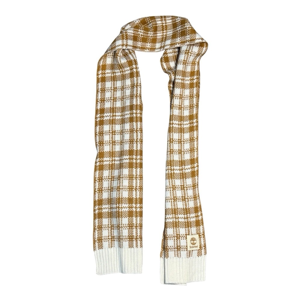 NEW Timberland Scarf Wheat Camel Plaid Logo Preppy Fishermen Angler Outdoors